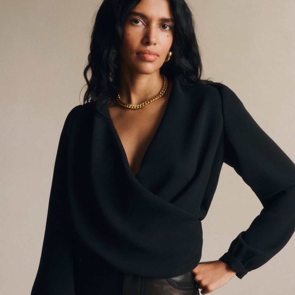 NWT Sezane Abelia Blouse Black Size XXS/ 0